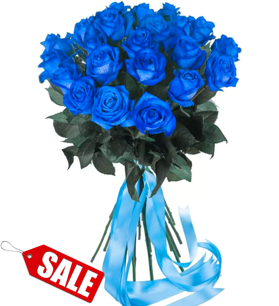 Букет Синих Роз с Голубой Лентой