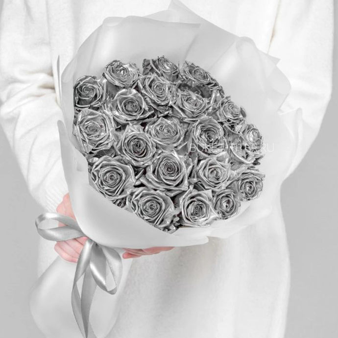 Букет Серебряных Роз в Матовой упаковке