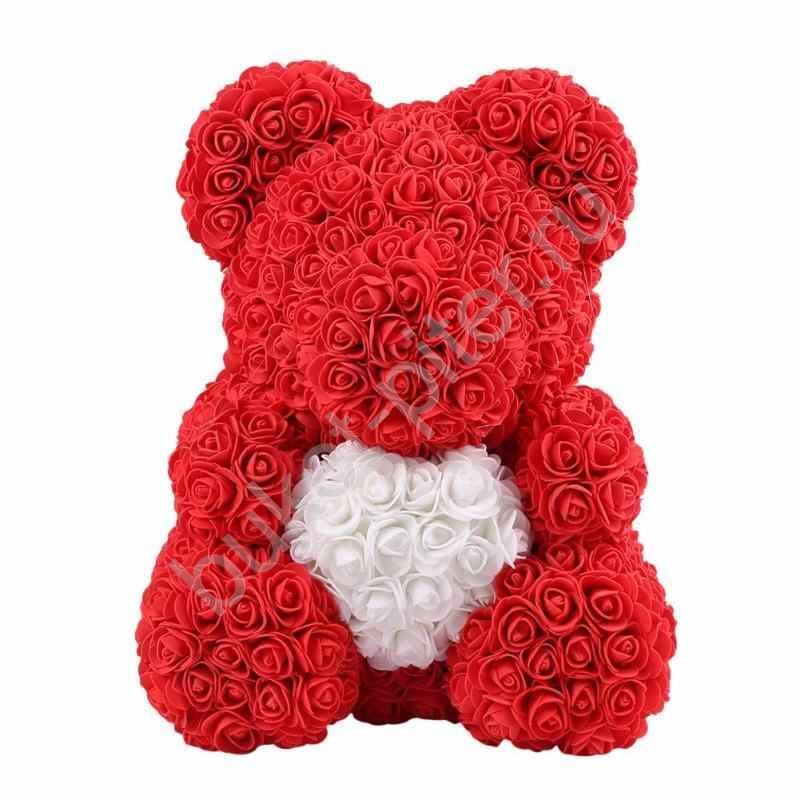 

Красный Мишка из искусственных Роз с Сердцем 40см